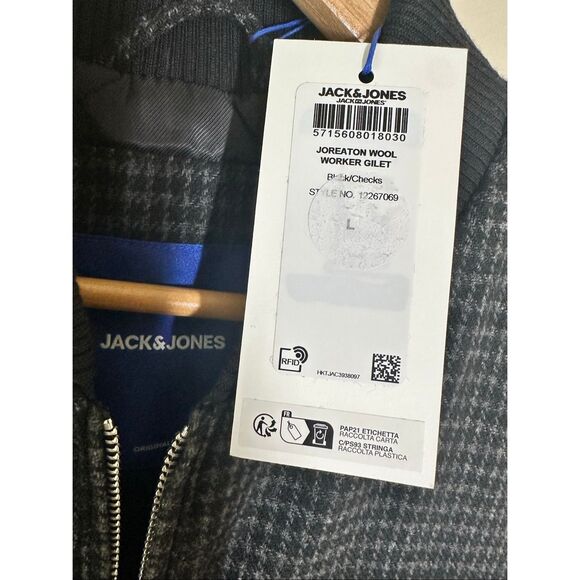 Jack & Jones Joreation Wool Worker Gilet Houndstooth Vest Size Large - Picture 3 of 5